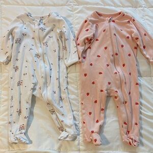 Nordstrom Floral and Strawberry baby One Piece sleepers